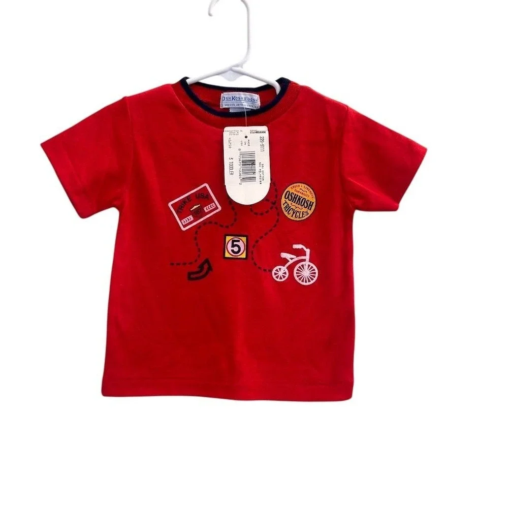 VTG NWT  OshKosh B'gosh Toddler Boys Red Tricycle Graphic T Shirt Sz 3T USA Made - Picture 2 of 5